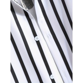 Vertical Striped Men's 2Pcs Outfits, Casual Camp Collar Lapel Button Up Short Sleeve Shirts And Drawstring Shorts Set For Summer, Men's Clothing Vacation Loungewear Vertical Striped Men's 2Pcs Outfits, Casual Camp Collar Lapel Button Up Short Sleeve Shirts And Drawstring Shorts Set For Summer, Men's Clothing Vacation Loungewear