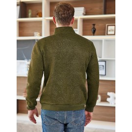 Trendy Solid Stand Collar Cool Knitted Thermal Sweater For Men, Men's Casual  Pullover  Knit Sweater Streetwear For Winter Fall, As Gifts Trendy Solid Stand Collar Cool Knitted Thermal Sweater For Men, Men's Casual  Pullover  Knit Sweater Streetwear For Winter Fall, As Gifts