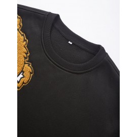 Men's Cartoon Bear Embroidery Crew Neck Sweatshirt, Loose Fit Sports Tops Men's Cartoon Bear Embroidery Crew Neck Sweatshirt, Loose Fit Sports Tops