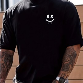 Smile Print, Men's Graphic Design Crew Neck T-shirt, Casual Comfy Tees Tshirts For Summer, Men's Clothing Tops For Daily Vacation Resorts Smile Print, Men's Graphic Design Crew Neck T-shirt, Casual Comfy Tees Tshirts For Summer, Men's Clothing Tops For Daily Vacation Resorts