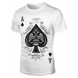 Spade A Print, Men's Graphic Design Crew Neck Active T-shirt, Casual Comfy Tees For Summer, Men's Clothing Tops For Daily Gym Workout Running Spade A Print, Men's Graphic Design Crew Neck Active T-shirt, Casual Comfy Tees For Summer, Men's Clothing Tops For Daily Gym Workout Running