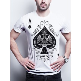 Spade A Print, Men's Graphic Design Crew Neck Active T-shirt, Casual Comfy Tees For Summer, Men's Clothing Tops For Daily Gym Workout Running Spade A Print, Men's Graphic Design Crew Neck Active T-shirt, Casual Comfy Tees For Summer, Men's Clothing Tops For Daily Gym Workout Running