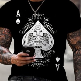 Spade A Print, Men's Graphic Design Crew Neck Active T-shirt, Casual Comfy Tees For Summer, Men's Clothing Tops For Daily Gym Workout Running Spade A Print, Men's Graphic Design Crew Neck Active T-shirt, Casual Comfy Tees For Summer, Men's Clothing Tops For Daily Gym Workout Running