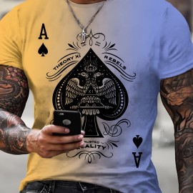 Spade A Print, Men's Graphic Design Crew Neck Active T-shirt, Casual Comfy Tees For Summer, Men's Clothing Tops For Daily Gym Workout Running Spade A Print, Men's Graphic Design Crew Neck Active T-shirt, Casual Comfy Tees For Summer, Men's Clothing Tops For Daily Gym Workout Running