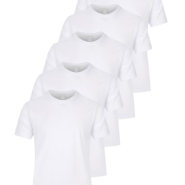 5pcs Multi Color Men's Solid Comfy Cotton Casual T-Shirts Set, Basic Crew Neck Tees For Summer Sports 5pcs Multi Color Men's Solid Comfy Cotton Casual T-Shirts Set, Basic Crew Neck Tees For Summer Sports