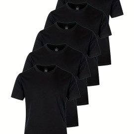 5pcs Multi Color Men's Solid Comfy Cotton Casual T-Shirts Set, Basic Crew Neck Tees For Summer Sports 5pcs Multi Color Men's Solid Comfy Cotton Casual T-Shirts Set, Basic Crew Neck Tees For Summer Sports