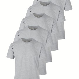 5pcs Multi Color Men's Solid Comfy Cotton Casual T-Shirts Set, Basic Crew Neck Tees For Summer Sports 5pcs Multi Color Men's Solid Comfy Cotton Casual T-Shirts Set, Basic Crew Neck Tees For Summer Sports
