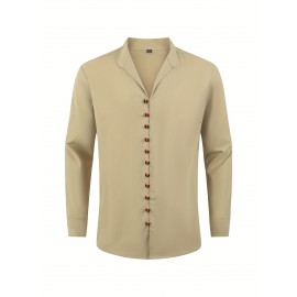 Vintage Men's Casual Loose Long Sleeve Shirt With Stand Collar, Spring Fall Outdoor Vintage Men's Casual Loose Long Sleeve Shirt With Stand Collar, Spring Fall Outdoor