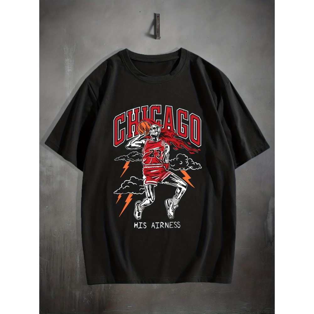 Stylish Basketball Player Pattern Print Men's Comfy Chic T-shirt, Graphic Tee Men's Summer Outdoor Clothes, Men's Clothing, Tops For Men, For Halloween Stylish Basketball Player Pattern Print Men's Comfy Chic T-shirt, Graphic Tee Men's Summer Outdoor Clothes, Men's Clothing, Tops For Men, For Halloween