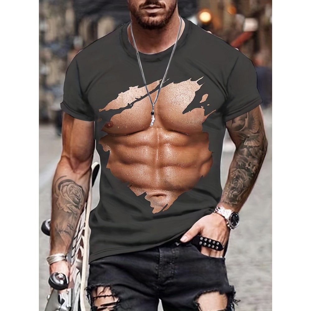 Sexy Muscle 3D Digital Pattern Print Men's Graphic T-shirts, Causal Comfy Tees, Short Sleeves Comfortable Pullover Tops, Men's Summer Clothing Sexy Muscle 3D Digital Pattern Print Men's Graphic T-shirts, Causal Comfy Tees, Short Sleeves Comfortable Pullover Tops, Men's Summer Clothing
