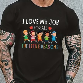Tees For Men, Funny 'Love My Job' Print T Shirt, Casual Short Sleeve Tshirt For Summer Spring Fall, Tops As Gifts Tees For Men, Funny 'Love My Job' Print T Shirt, Casual Short Sleeve Tshirt For Summer Spring Fall, Tops As Gifts
