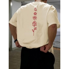 Retro Rose Print, Men's Graphic Design Crew Neck Active T-shirt, Casual Comfy Tees Tshirts For Summer, Men's Clothing Tops For Daily Gym Workout Running Retro Rose Print, Men's Graphic Design Crew Neck Active T-shirt, Casual Comfy Tees Tshirts For Summer, Men's Clothing Tops For Daily Gym Workout Running
