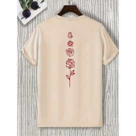 Retro Rose Print, Men's Graphic Design Crew Neck Active T-shirt, Casual Comfy Tees Tshirts For Summer, Men's Clothing Tops For Daily Gym Workout Running Retro Rose Print, Men's Graphic Design Crew Neck Active T-shirt, Casual Comfy Tees Tshirts For Summer, Men's Clothing Tops For Daily Gym Workout Running