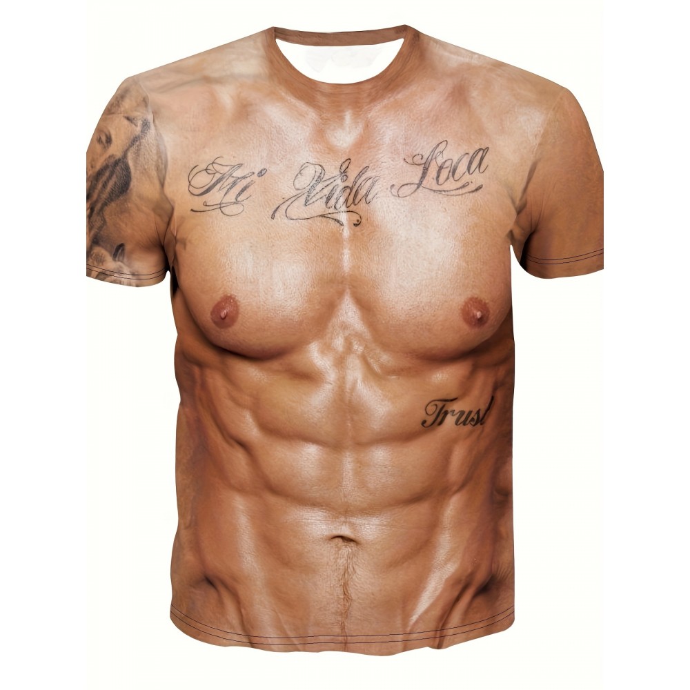 Funny Muscle 3D Pattern Print Men's Graphic T-shirts, Causal Comfy Tees, Short Sleeve Pullover Tops, Men's Summer Outdoor Clothing Funny Muscle 3D Pattern Print Men's Graphic T-shirts, Causal Comfy Tees, Short Sleeve Pullover Tops, Men's Summer Outdoor Clothing