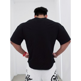Men's Solid Creative Loose Top, Casual Slightly Stretch Short Sleeve Crew Neck Running Fitness Sports T-shirt, Men's Clothes For Summer Outdoor Men's Solid Creative Loose Top, Casual Slightly Stretch Short Sleeve Crew Neck Running Fitness Sports T-shirt, Men's Clothes For Summer Outdoor