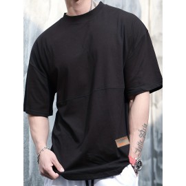 Men's Solid Creative Loose Top, Casual Slightly Stretch Short Sleeve Crew Neck Running Fitness Sports T-shirt, Men's Clothes For Summer Outdoor Men's Solid Creative Loose Top, Casual Slightly Stretch Short Sleeve Crew Neck Running Fitness Sports T-shirt, Men's Clothes For Summer Outdoor