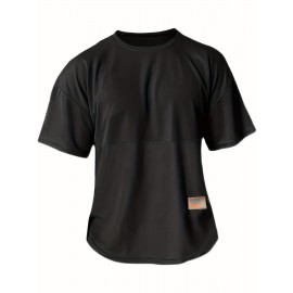 Men's Solid Creative Loose Top, Casual Slightly Stretch Short Sleeve Crew Neck Running Fitness Sports T-shirt, Men's Clothes For Summer Outdoor Men's Solid Creative Loose Top, Casual Slightly Stretch Short Sleeve Crew Neck Running Fitness Sports T-shirt, Men's Clothes For Summer Outdoor