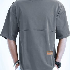 Men's Solid Creative Loose Top, Casual Slightly Stretch Short Sleeve Crew Neck Running Fitness Sports T-shirt, Men's Clothes For Summer Outdoor Men's Solid Creative Loose Top, Casual Slightly Stretch Short Sleeve Crew Neck Running Fitness Sports T-shirt, Men's Clothes For Summer Outdoor