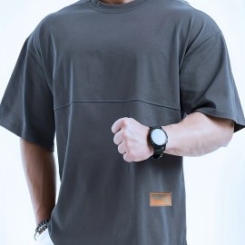 Men's Solid Creative Loose Top, Casual Slightly Stretch Short Sleeve Crew Neck Running Fitness Sports T-shirt, Men's Clothes For Summer Outdoor Men's Solid Creative Loose Top, Casual Slightly Stretch Short Sleeve Crew Neck Running Fitness Sports T-shirt, Men's Clothes For Summer Outdoor