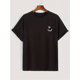 4pieces Men's Stylish Smiling Face Pattern Shirt, Casual Slightly Stretch Breathable Crew Neck Short Sleeve Tee Top For City Walk Street Hanging Outdoor Activities 4pieces Men's Stylish Smiling Face Pattern Shirt, Casual Slightly Stretch Breathable Crew Neck Short Sleeve Tee Top For City Walk Street Hanging Outdoor Activities