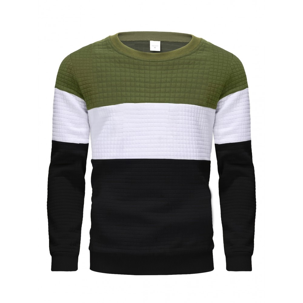 Three Color Block  Trendy Sweatshirt, Men's Casual Classic Design Crew Neck Pullover Sweatshirt For Men Fall Winter Three Color Block  Trendy Sweatshirt, Men's Casual Classic Design Crew Neck Pullover Sweatshirt For Men Fall Winter