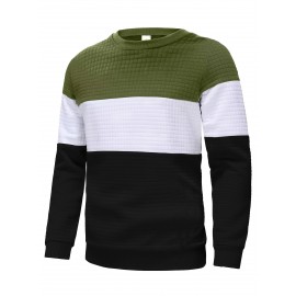 Three Color Block  Trendy Sweatshirt, Men's Casual Classic Design Crew Neck Pullover Sweatshirt For Men Fall Winter Three Color Block  Trendy Sweatshirt, Men's Casual Classic Design Crew Neck Pullover Sweatshirt For Men Fall Winter