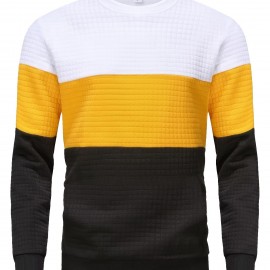 Three Color Block  Trendy Sweatshirt, Men's Casual Classic Design Crew Neck Pullover Sweatshirt For Men Fall Winter Three Color Block  Trendy Sweatshirt, Men's Casual Classic Design Crew Neck Pullover Sweatshirt For Men Fall Winter