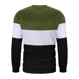Three Color Block  Trendy Sweatshirt, Men's Casual Classic Design Crew Neck Pullover Sweatshirt For Men Fall Winter Three Color Block  Trendy Sweatshirt, Men's Casual Classic Design Crew Neck Pullover Sweatshirt For Men Fall Winter