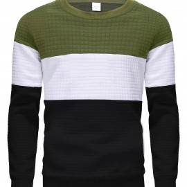Three Color Block  Trendy Sweatshirt, Men's Casual Classic Design Crew Neck Pullover Sweatshirt For Men Fall Winter Three Color Block  Trendy Sweatshirt, Men's Casual Classic Design Crew Neck Pullover Sweatshirt For Men Fall Winter