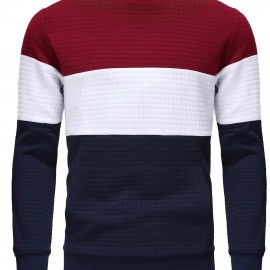 Three Color Block  Trendy Sweatshirt, Men's Casual Classic Design Crew Neck Pullover Sweatshirt For Men Fall Winter Three Color Block  Trendy Sweatshirt, Men's Casual Classic Design Crew Neck Pullover Sweatshirt For Men Fall Winter