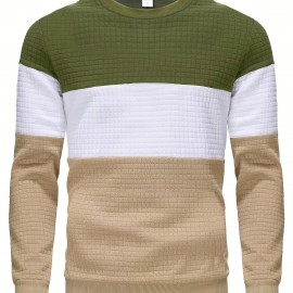 Three Color Block  Trendy Sweatshirt, Men's Casual Classic Design Crew Neck Pullover Sweatshirt For Men Fall Winter Three Color Block  Trendy Sweatshirt, Men's Casual Classic Design Crew Neck Pullover Sweatshirt For Men Fall Winter