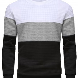Three Color Block  Trendy Sweatshirt, Men's Casual Classic Design Crew Neck Pullover Sweatshirt For Men Fall Winter Three Color Block  Trendy Sweatshirt, Men's Casual Classic Design Crew Neck Pullover Sweatshirt For Men Fall Winter