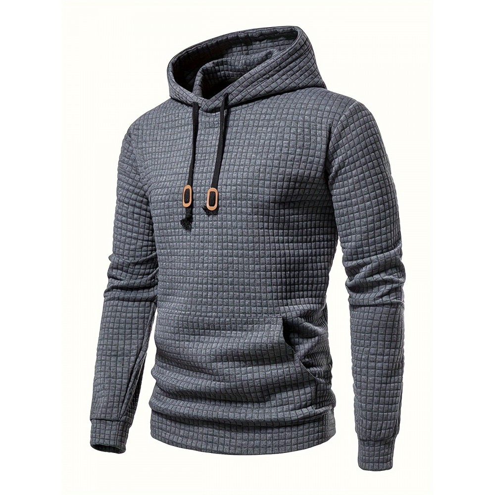 Waffle Pattern Hoodie, Cool Hoodies For Men, Men's Casual Solid Pullover Hooded Sweatshirt With Kangaroo Pocket Streetwear For Winter Fall, As Gifts Waffle Pattern Hoodie, Cool Hoodies For Men, Men's Casual Solid Pullover Hooded Sweatshirt With Kangaroo Pocket Streetwear For Winter Fall, As Gifts