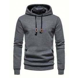 Waffle Pattern Hoodie, Cool Hoodies For Men, Men's Casual Solid Pullover Hooded Sweatshirt With Kangaroo Pocket Streetwear For Winter Fall, As Gifts Waffle Pattern Hoodie, Cool Hoodies For Men, Men's Casual Solid Pullover Hooded Sweatshirt With Kangaroo Pocket Streetwear For Winter Fall, As Gifts