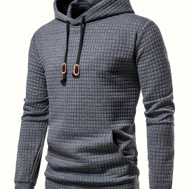 Waffle Pattern Hoodie, Cool Hoodies For Men, Men's Casual Solid Pullover Hooded Sweatshirt With Kangaroo Pocket Streetwear For Winter Fall, As Gifts Waffle Pattern Hoodie, Cool Hoodies For Men, Men's Casual Solid Pullover Hooded Sweatshirt With Kangaroo Pocket Streetwear For Winter Fall, As Gifts