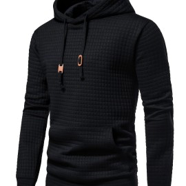 Waffle Pattern Hoodie, Cool Hoodies For Men, Men's Casual Solid Pullover Hooded Sweatshirt With Kangaroo Pocket Streetwear For Winter Fall, As Gifts Waffle Pattern Hoodie, Cool Hoodies For Men, Men's Casual Solid Pullover Hooded Sweatshirt With Kangaroo Pocket Streetwear For Winter Fall, As Gifts