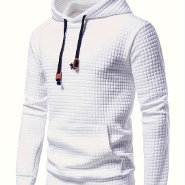 Waffle Pattern Hoodie, Cool Hoodies For Men, Men's Casual Solid Pullover Hooded Sweatshirt With Kangaroo Pocket Streetwear For Winter Fall, As Gifts Waffle Pattern Hoodie, Cool Hoodies For Men, Men's Casual Solid Pullover Hooded Sweatshirt With Kangaroo Pocket Streetwear For Winter Fall, As Gifts