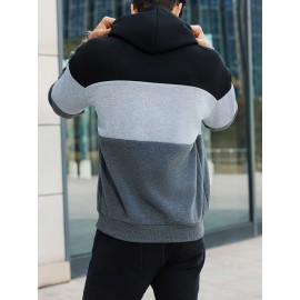 Cool Color Block Hoodies For Men, Men's Casual Design Hooded Sweatshirt With Kangaroo Pocket Streetwear For Winter Fall, As Gifts Cool Color Block Hoodies For Men, Men's Casual Design Hooded Sweatshirt With Kangaroo Pocket Streetwear For Winter Fall, As Gifts