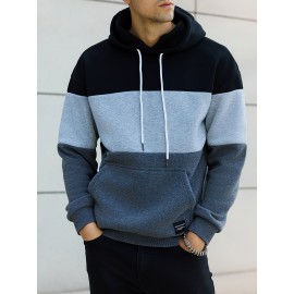 Cool Color Block Hoodies For Men, Men's Casual Design Hooded Sweatshirt With Kangaroo Pocket Streetwear For Winter Fall, As Gifts Cool Color Block Hoodies For Men, Men's Casual Design Hooded Sweatshirt With Kangaroo Pocket Streetwear For Winter Fall, As Gifts