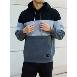 Cool Color Block Hoodies For Men, Men's Casual Design Hooded Sweatshirt With Kangaroo Pocket Streetwear For Winter Fall, As Gifts Cool Color Block Hoodies For Men, Men's Casual Design Hooded Sweatshirt With Kangaroo Pocket Streetwear For Winter Fall, As Gifts