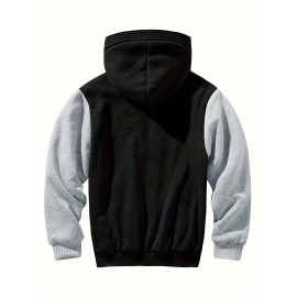 Color Block Sherpa Lined Men's Hooded Jacket Casual Long Sleeve Hoodies With Zipper Gym Sports Hooded Coat For Winter Fall Color Block Sherpa Lined Men's Hooded Jacket Casual Long Sleeve Hoodies With Zipper Gym Sports Hooded Coat For Winter Fall