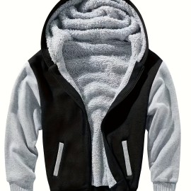 Color Block Sherpa Lined Men's Hooded Jacket Casual Long Sleeve Hoodies With Zipper Gym Sports Hooded Coat For Winter Fall Color Block Sherpa Lined Men's Hooded Jacket Casual Long Sleeve Hoodies With Zipper Gym Sports Hooded Coat For Winter Fall