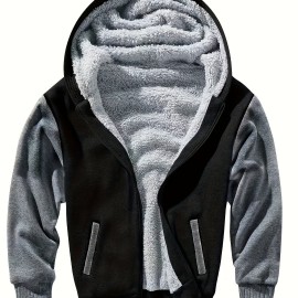 Color Block Sherpa Lined Men's Hooded Jacket Casual Long Sleeve Hoodies With Zipper Gym Sports Hooded Coat For Winter Fall Color Block Sherpa Lined Men's Hooded Jacket Casual Long Sleeve Hoodies With Zipper Gym Sports Hooded Coat For Winter Fall