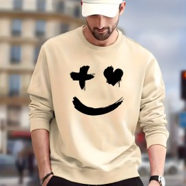 Trendy Grimace Print Men's Crew Neck Long Sleeve Sweatshirt, Casual Wear, Graphic Pullover, Men's Clothing For Spring Fall Winter Trendy Grimace Print Men's Crew Neck Long Sleeve Sweatshirt, Casual Wear, Graphic Pullover, Men's Clothing For Spring Fall Winter