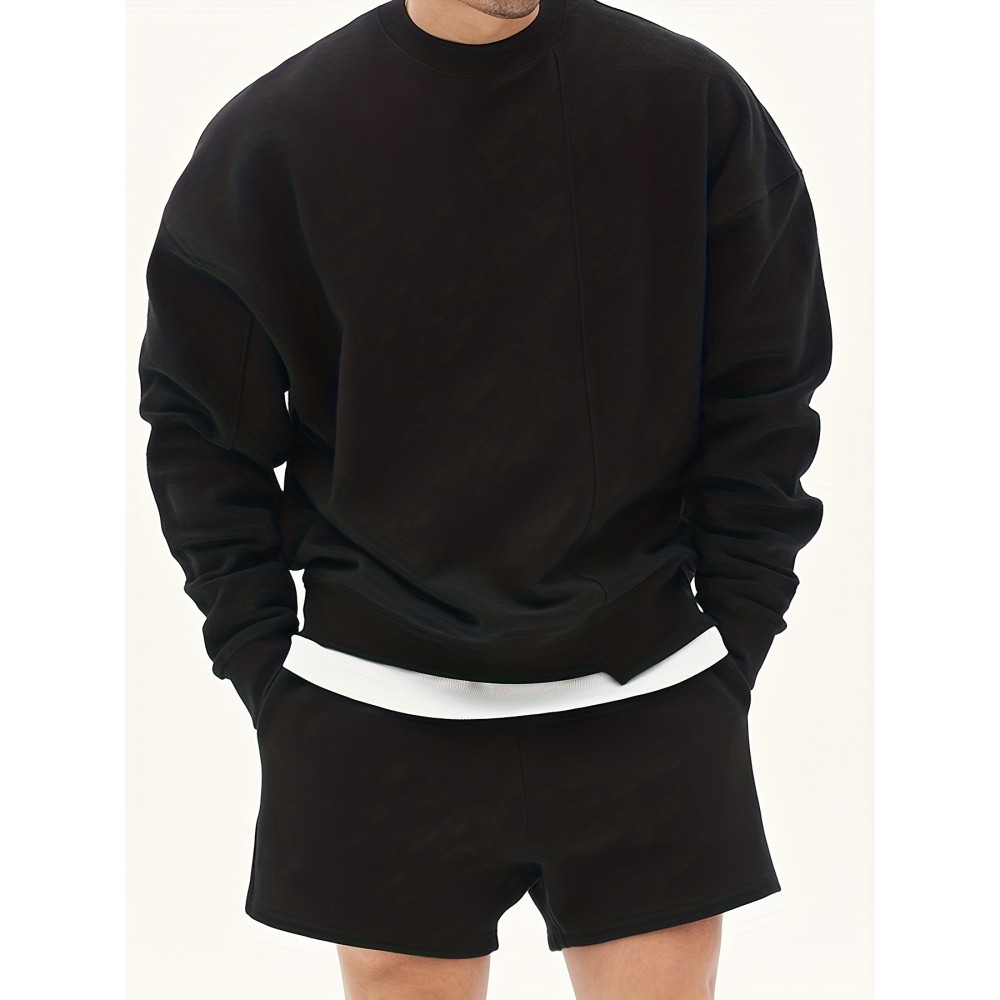 Men's Trendy Solid Sweatshirt, Casual Cotton Slightly Stretch Breathable Long Sleeve Loose Top For Outdoor Men's Trendy Solid Sweatshirt, Casual Cotton Slightly Stretch Breathable Long Sleeve Loose Top For Outdoor