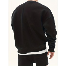 Men's Trendy Solid Sweatshirt, Casual Cotton Slightly Stretch Breathable Long Sleeve Loose Top For Outdoor Men's Trendy Solid Sweatshirt, Casual Cotton Slightly Stretch Breathable Long Sleeve Loose Top For Outdoor