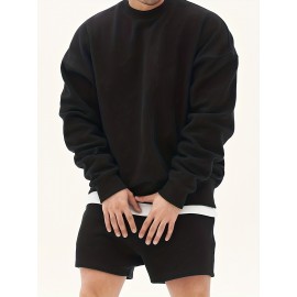 Men's Trendy Solid Sweatshirt, Casual Cotton Slightly Stretch Breathable Long Sleeve Loose Top For Outdoor Men's Trendy Solid Sweatshirt, Casual Cotton Slightly Stretch Breathable Long Sleeve Loose Top For Outdoor