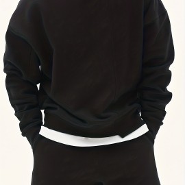 Men's Trendy Solid Sweatshirt, Casual Cotton Slightly Stretch Breathable Long Sleeve Loose Top For Outdoor Men's Trendy Solid Sweatshirt, Casual Cotton Slightly Stretch Breathable Long Sleeve Loose Top For Outdoor