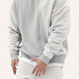 Men's Trendy Solid Sweatshirt, Casual Cotton Slightly Stretch Breathable Long Sleeve Loose Top For Outdoor Men's Trendy Solid Sweatshirt, Casual Cotton Slightly Stretch Breathable Long Sleeve Loose Top For Outdoor