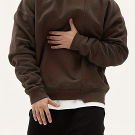 Men's Trendy Solid Sweatshirt, Casual Cotton Slightly Stretch Breathable Long Sleeve Loose Top For Outdoor Men's Trendy Solid Sweatshirt, Casual Cotton Slightly Stretch Breathable Long Sleeve Loose Top For Outdoor
